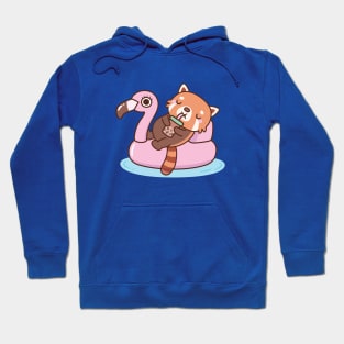 Cute Red Panda With Flamingo Pool Float Summer Hoodie